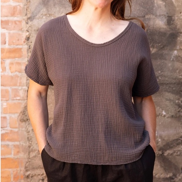 It Is Well Organic Gauze Short Sleeve Top Size Small Lagenlook Made In USA - Picture 1 of 11
